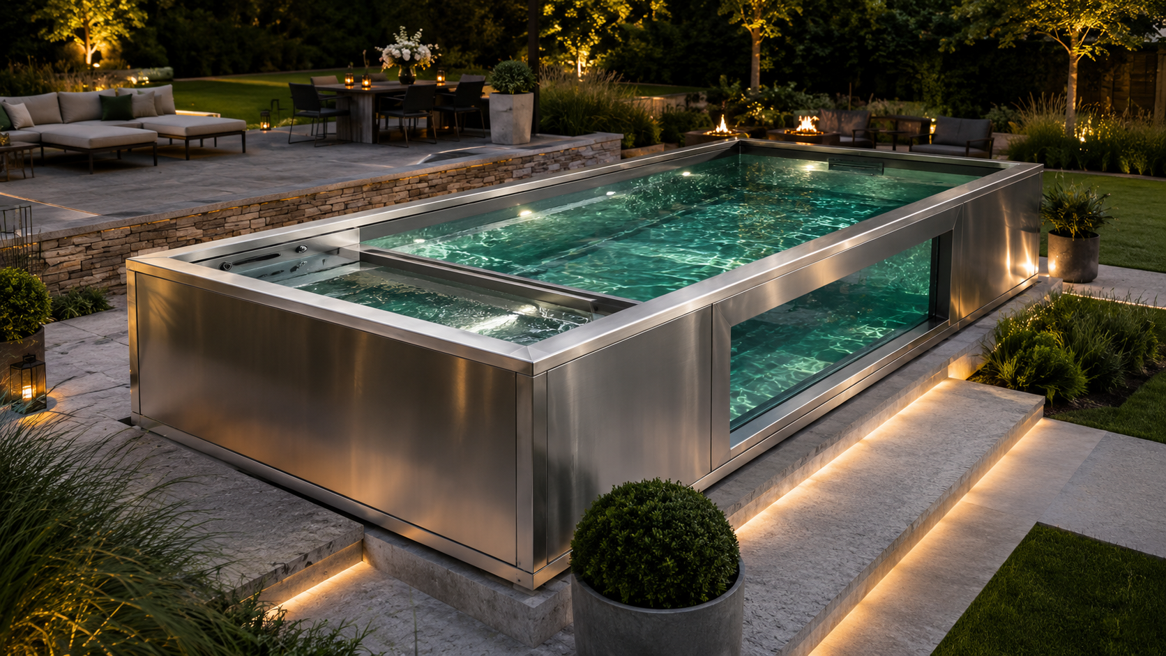 Nore Haus Kit 03 — 8 ft × 15 ft × 4 ft deep combo plunge pool with cedar sauna and outdoor shower