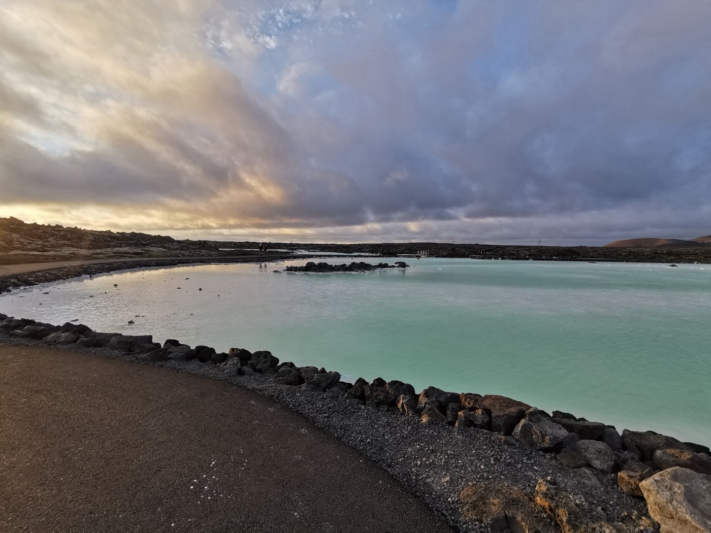 Blue Lagoon geothermal pool in lava field